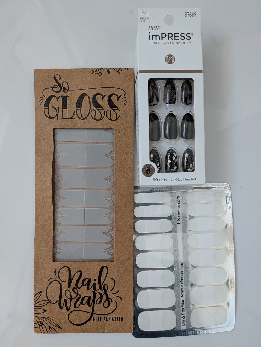 Nail Wraps Press-On Nails in White Black Marble French Tips Lily & Fox imPRESS
